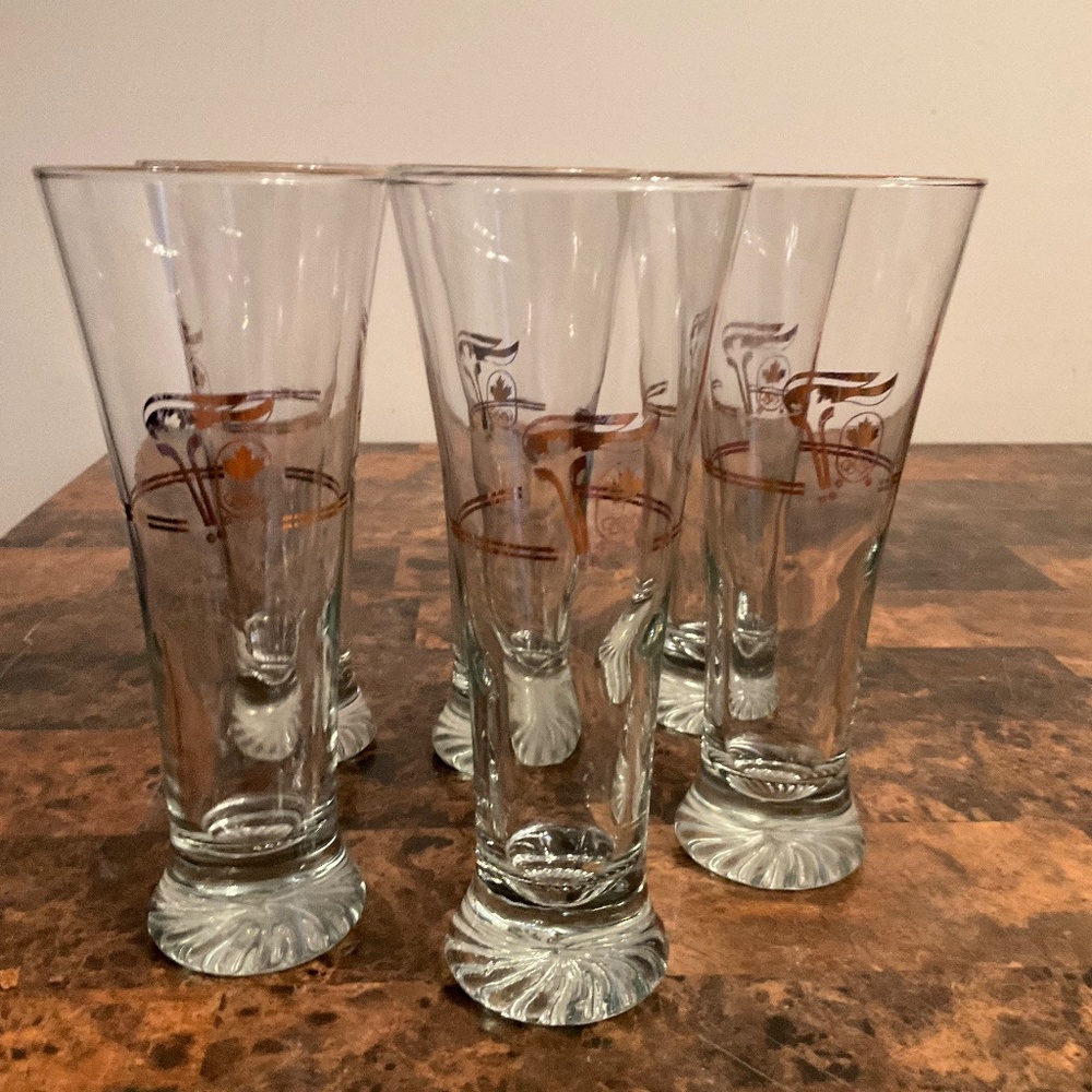 Set of 6 Vintage 1988 Calgary Winter Olympics 22k gold torch logo beer glasses